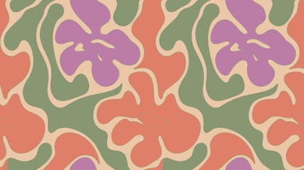 Retro floral pattern with organic shapes and muted colors