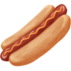 Beef Hotdog with mustard sauce crayon illustration good for sticker, decoration, learning, poster, banner