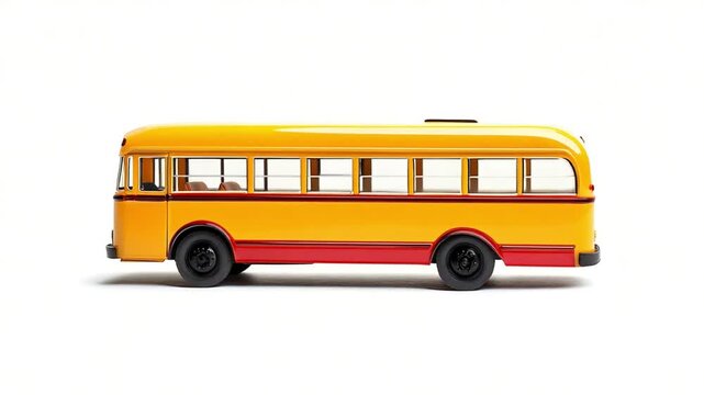 Yellow bus isolated on white background, a vintage public transportation model