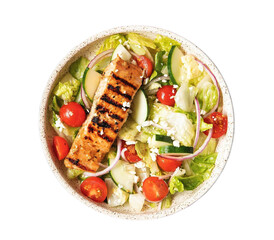grilled salmon fish fillet with veg salad 
