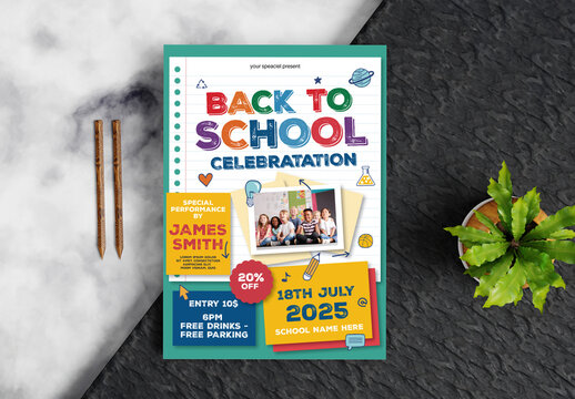 Colorful Back To School Flyer Template for Kids and Education Event
