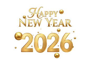 Golden happy new year 2026 text isolated on transparent background