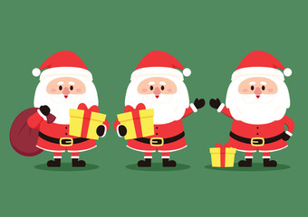 Happy Santa Claus character with gift, Waving and greeting. Cartoon Christmas illustrations vector. For Christmas cards, banners.