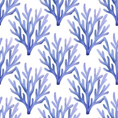 Fototapeta premium seamless floral abstract pattern coral blue in transparent background fabric pattern watercolor hand-drawn
