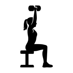 Strong woman lifting dumbbell while seated for fitness, ideal for gym promotions, training programs, and healthy lifestyle campaigns with vector origin