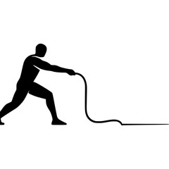 Dynamic athlete silhouette powerfully pulling rope, fitness challenge, strength training icon for modern workout programs and branding, vector design element