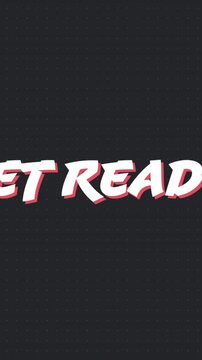 Animation of the words Get Ready in white letters with red and blue graphic shapes moving hypnotical