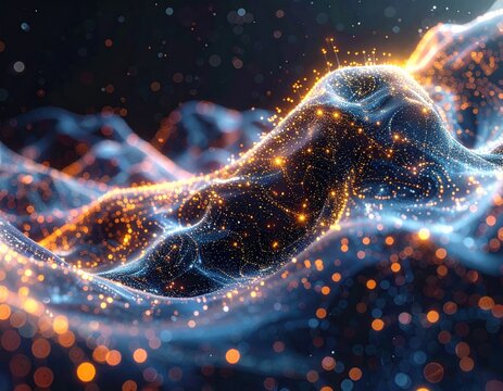 Glowing, swirling abstract art with particles, light and depth