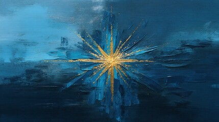 Textured golden star shines from deep blue brushstroke background, abstract art for hopeful inspiration and uplifting business branding concept

