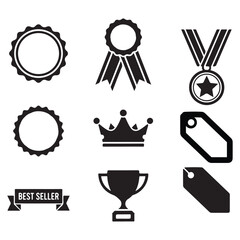 Collection of black and white award icons for graphic design set and bundle silhouette art vector design