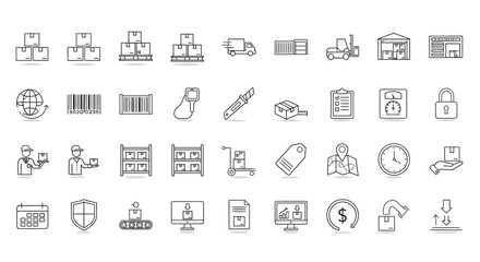 Collection of icons representing logistics and delivery services