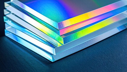 Stack of Iridescent Acrylic Plates with Refractive Stripes