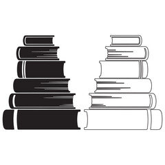 Two stacks of books in black and white, representing knowledge set and bundle silhouette art vector design