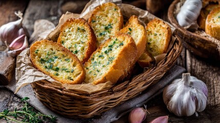 basket of slices of garlic bread
