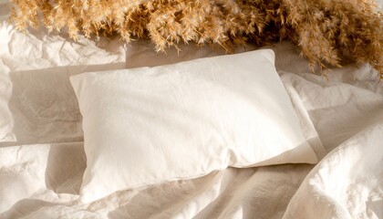 Cream Pillow Mockup on Linen Duvet with Soft Daylight