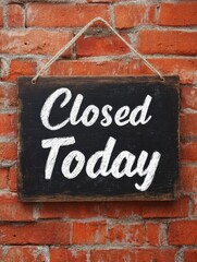Obraz premium Handwritten Board Sign: Closed Today - Stylish Banner against White Brick Wall Background