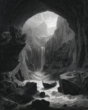 Gustave Dore's Apostle Paul: Shipwrecked Amidst Dramatic Nature and Majestic Rock Formations