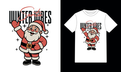 Santa Winter Vibes Retro Christmas T-Shirt Design