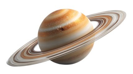 Saturn planet with prominent rings, isolated on transparent background