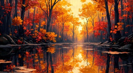 A vibrant, symmetrical kaleidoscope of fiery orange and deep blue hues forms a mesmerizing floral mandala with intricate, mirrored patterns radiating from its center.