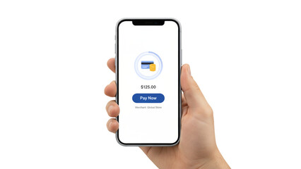 Hand holding smartphone with payment app displaying $125.00 to pay