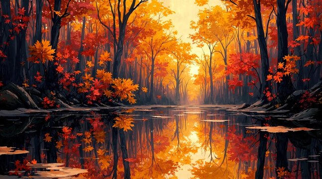 A vibrant, symmetrical kaleidoscope of fiery orange and deep blue hues forms a mesmerizing floral mandala with intricate, mirrored patterns radiating from its center.