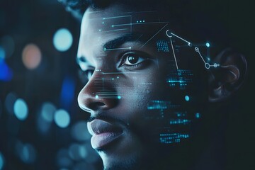 man using facial recognition AI interface for access, digital security context
