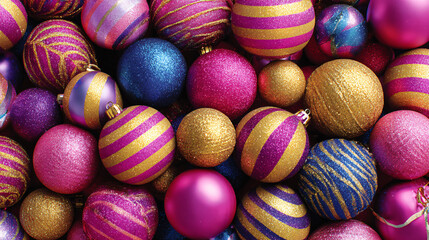 Obraz premium Colorful christmas ornaments glittering, creating festive holiday season background