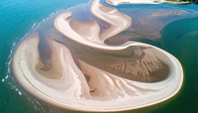 Aerial View of Tidal Flats with S-Curve Channels - Powered by Adobe