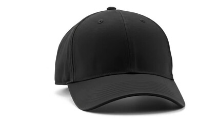 A single black leather baseball cap on a white background