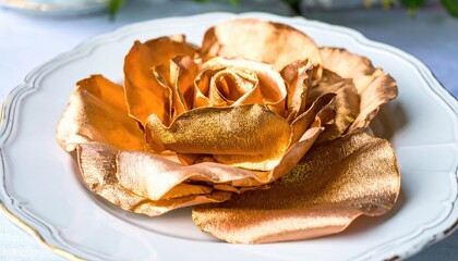 Rose Gold Satin Flower on Elegant Plate