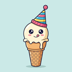 Cute Vanilla Ice Cream Cone Character