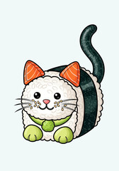 Cute Sushi Cat Character with Salmon Ears