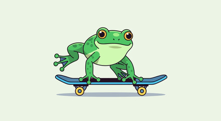 Cool green frog character riding skateboard cartoon illustration