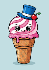 Pink Ice Cream Character with Top Hat and Cherry