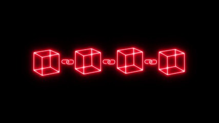 glowing neon Block added to Digital blockchain concept with interconnected cubes and chain links cryptocurrency blockchain ,Futuristic blockchain network technology animation on a black background. - Powered by Adobe