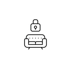 Sofa and lock. Secure personal space, comfort zone. Pixel perfect, editable stroke vector icon