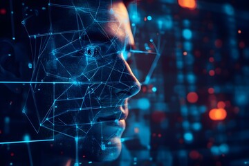 man using facial recognition AI interface for access, digital security context
