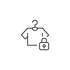 T-shirt on rack and lock. Fashion apparel security, exclusive access. Pixel perfect, editable stroke vector icon