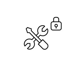 Tools and lock. Maintenance safety, smart usage. Pixel perfect, editable stroke vector icon