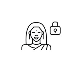 Indian woman and lock. Identity protection. Safeguarding user personal information and credentials. Pixel perfect, editable stroke vector icon