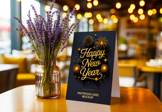 New Year Invitation Card Mockup Template for Event and Celebration