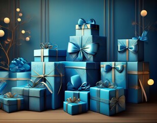 Blue gift boxes for Christmas