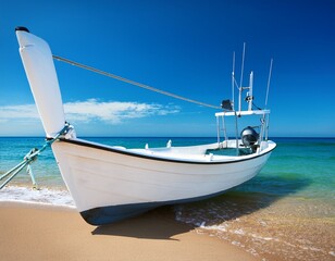 White boat on sandy beach