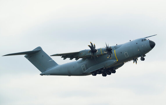 Airbus A400M German Airforce transport plane taking off in the Netherlands