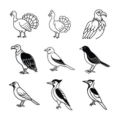 Nine Birds Silhouette Vector Illustration Collection Line Art Design
