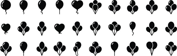 Collection of black balloons and clover symbols perfect for decorations and celebrations diverse shapes and groupings vector © DesignVirtuoso