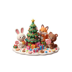 Santa Claus cartoon vector icon set with  bunny, fox, and bear holiday design