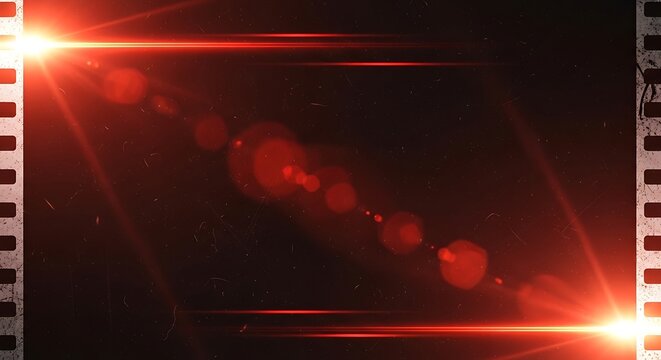 A cinematic frame with red lens flares and a film strip border creating a vintage movie atmosphere effect - Powered by Adobe