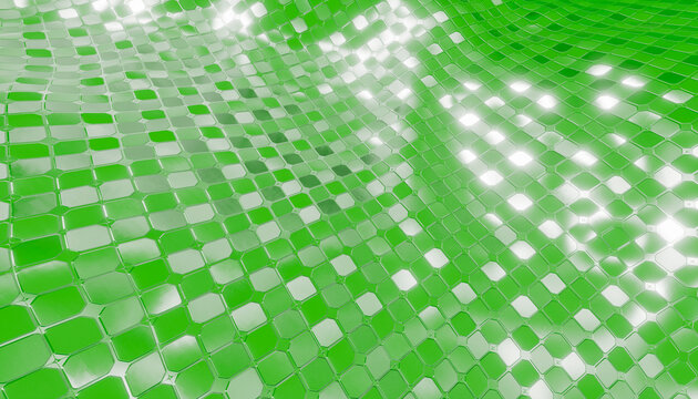 Abstract green geometric pattern with shiny textured surface